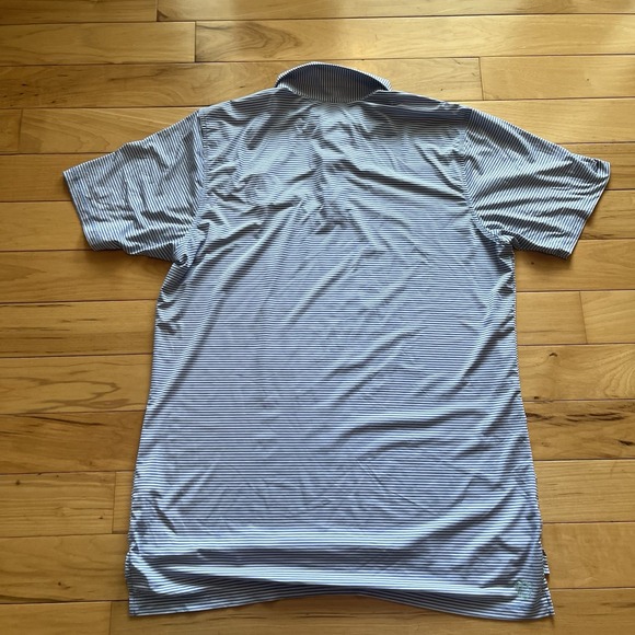 B Draddy Sport Polo Shirt Mens Medium Striped Blue Performance Golf Stretch - Picture 6 of 6